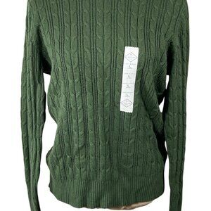 New St. John's Bay Sweater Green Cable Knit Size L Large Crew Neck Woment